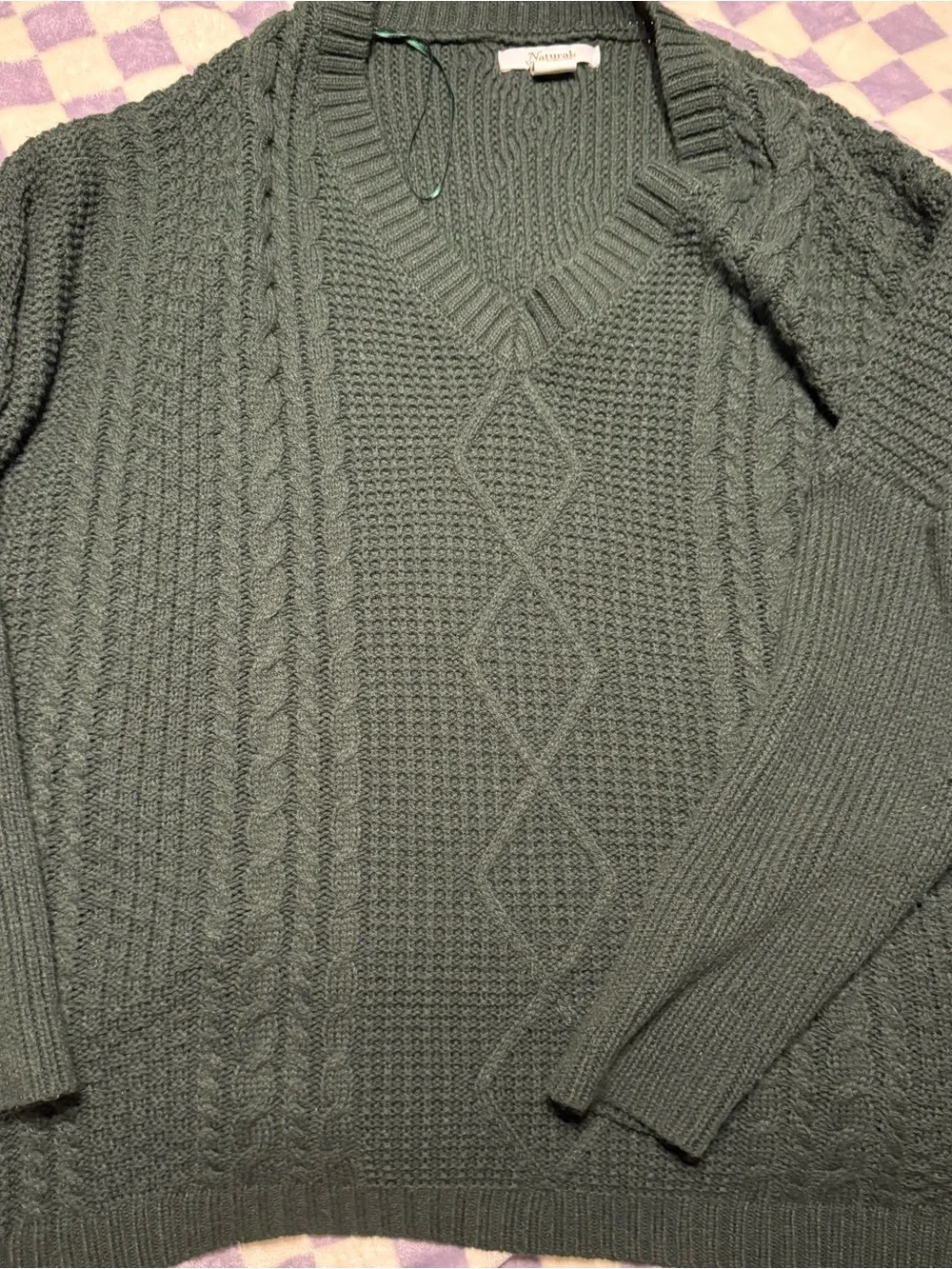 Natural Reflections Women's V-Neck Sweater in Dark Green - Picture 3 of 3